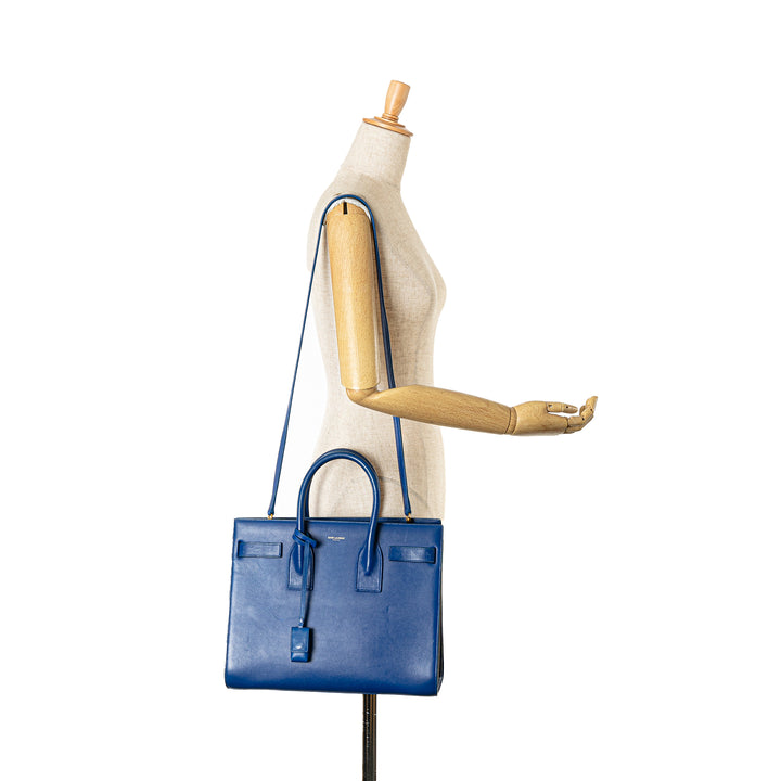 Small Leather Sac De Jour Satchel Blue - Gaby Paris