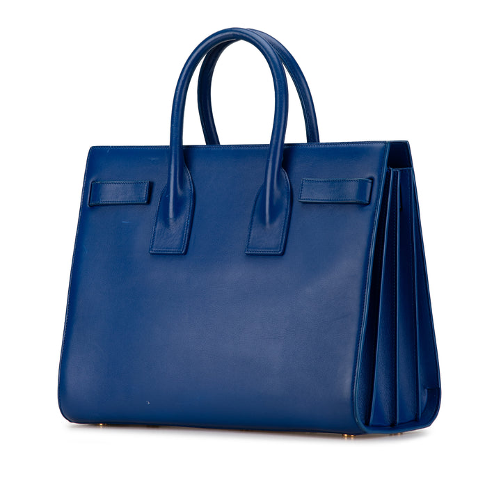 Small Leather Sac De Jour Satchel Blue - Gaby Paris