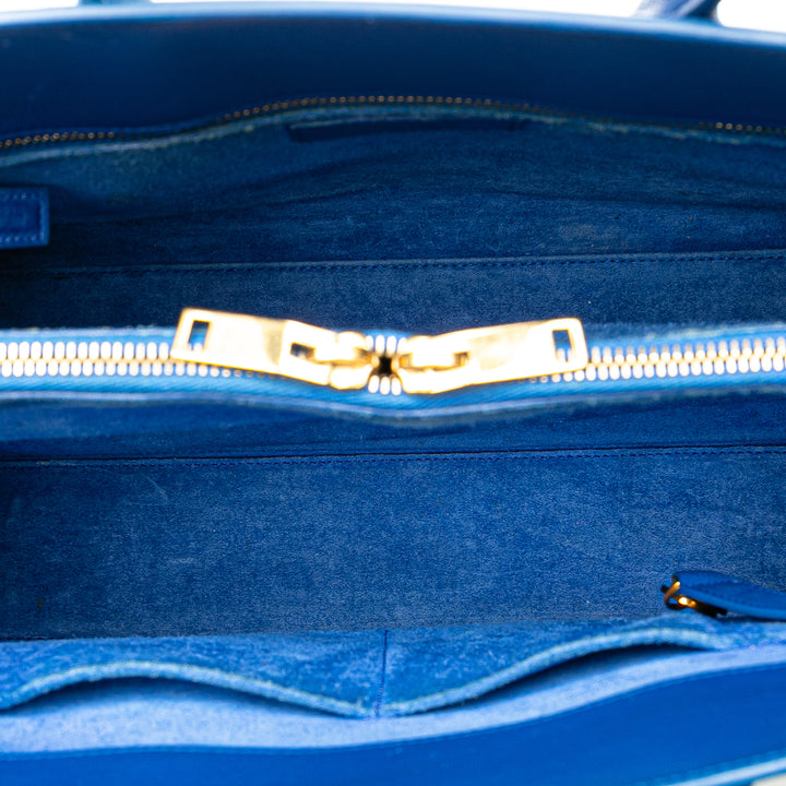 Small Leather Sac De Jour Satchel Blue - Gaby Paris