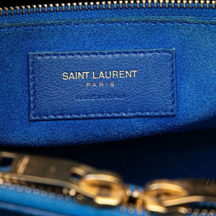 Small Leather Sac De Jour Satchel Blue - Gaby Paris