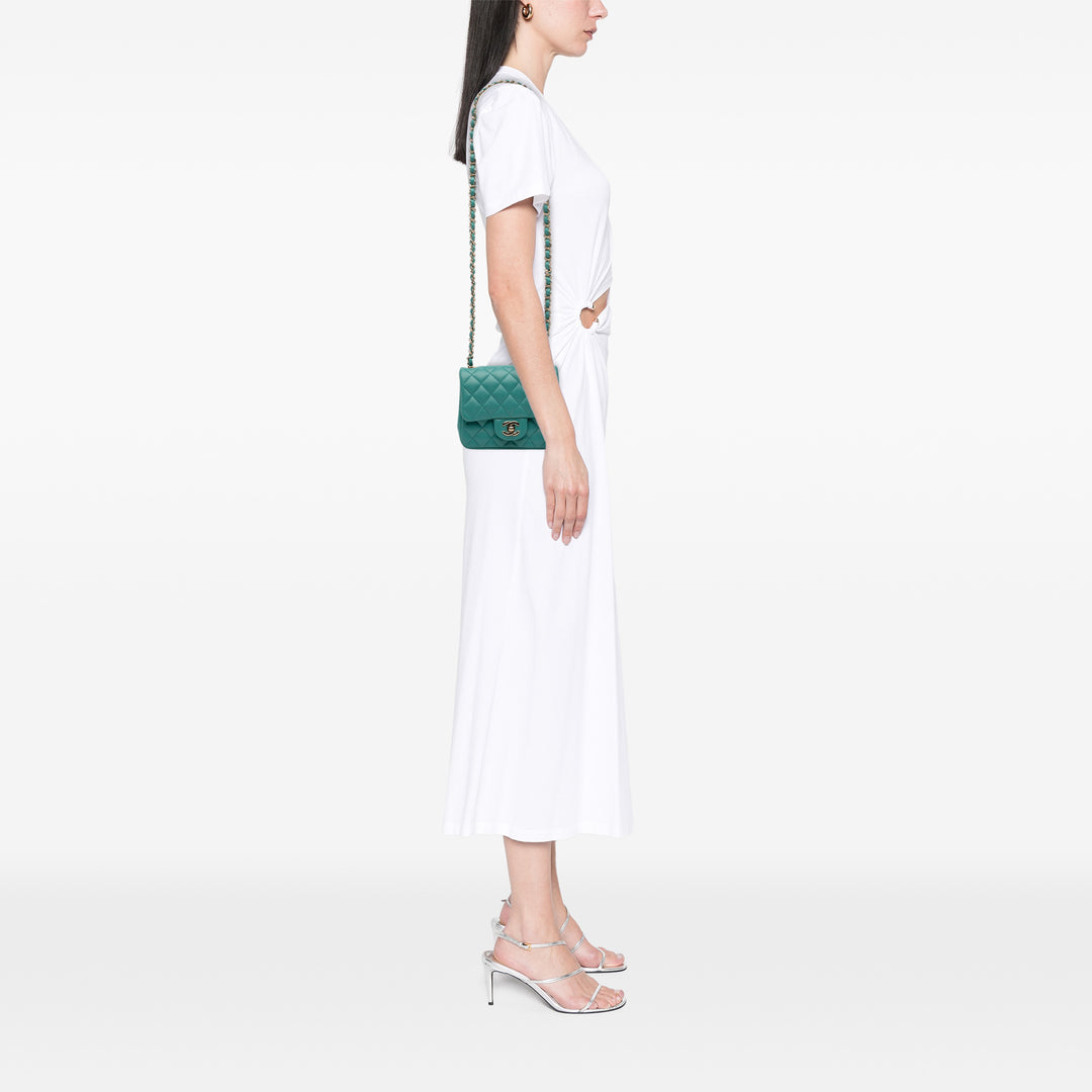 Chanel Mini Square Classic Cuir d’agneau Simple rabat