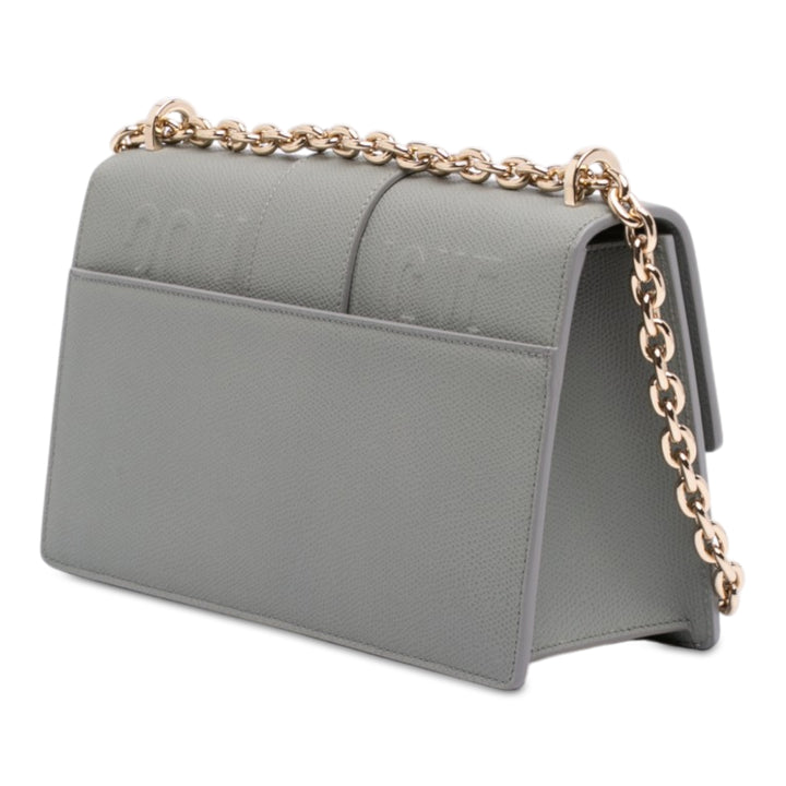 Dior grainé 30 Montaigne Chaîne à rabat Cuir de veau grainé Gris – vue 2 – GABY PARIS