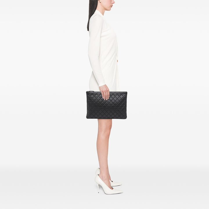 Chanel Large Quilted Cuir d’agneau Double Stitch O Étui Pochette Noir