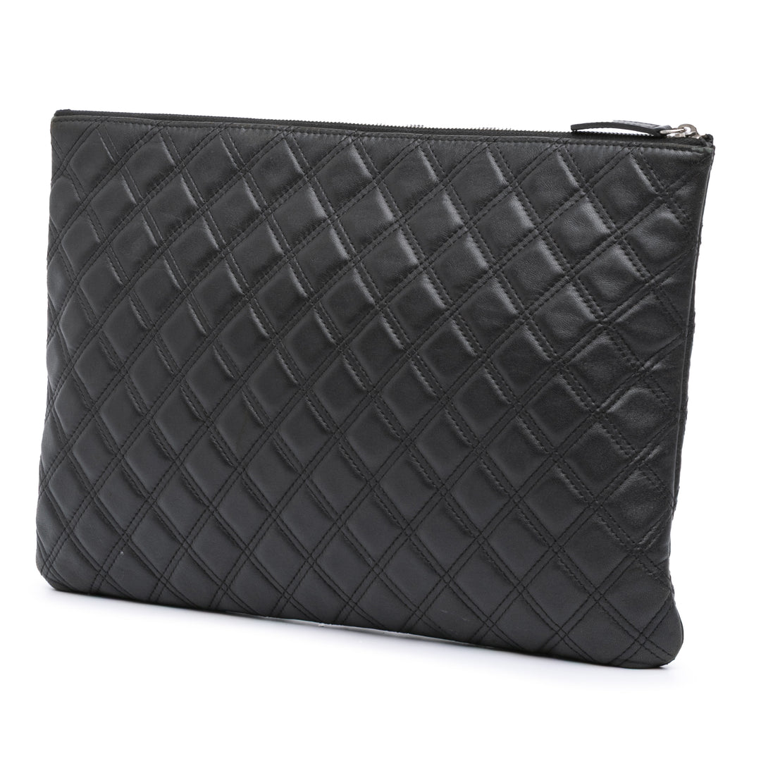 Chanel Large Quilted Cuir d’agneau Double Stitch O Étui Pochette Noir