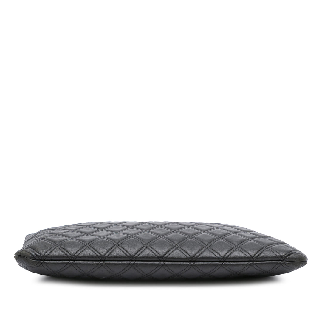 Chanel Large Quilted Cuir d’agneau Double Stitch O Étui Pochette Noir