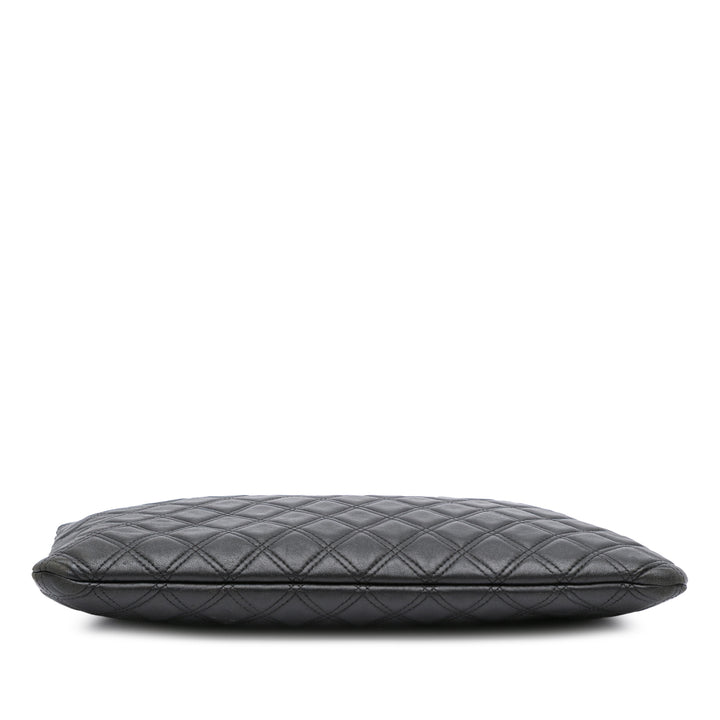 Chanel Large Quilted Cuir d’agneau Double Stitch O Étui Pochette Noir