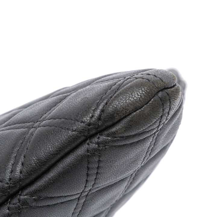 Chanel Large Quilted Cuir d’agneau Double Stitch O Étui Pochette Noir