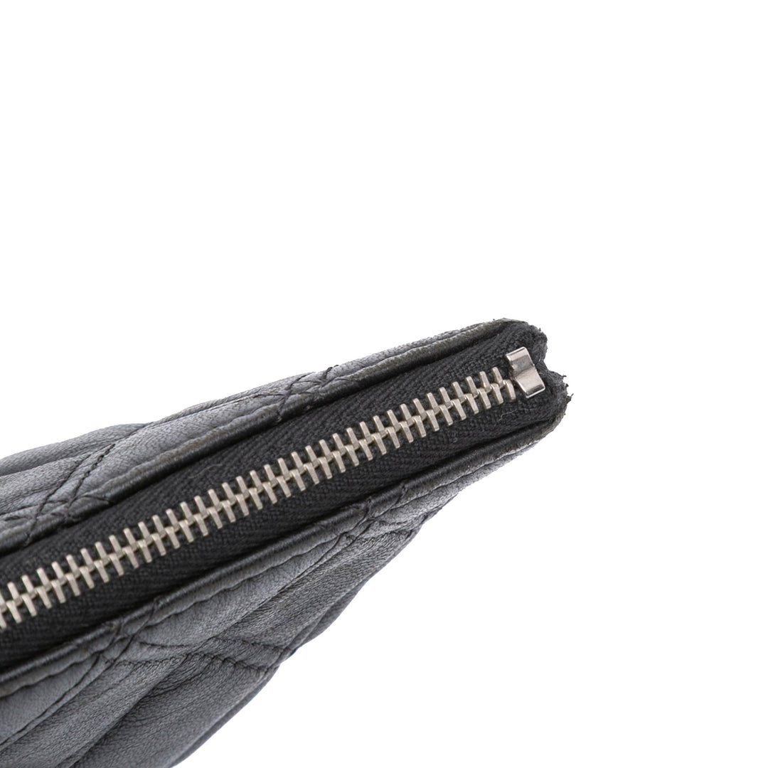 Chanel Large Quilted Cuir d’agneau Double Stitch O Étui Pochette Noir