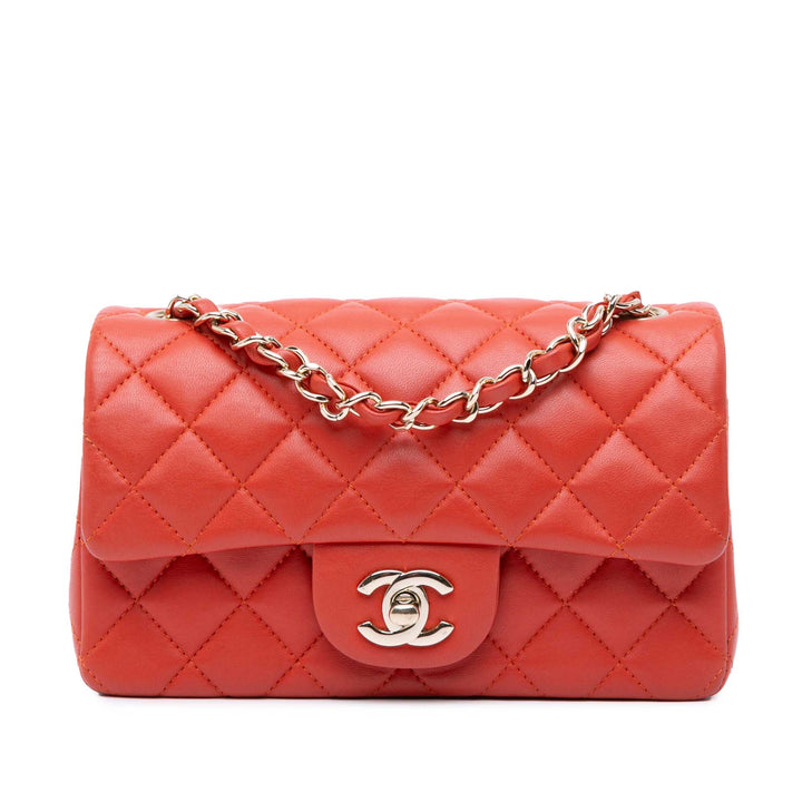 Mini Rectangular Classic Lambskin Single Flap Orange - Gaby Paris