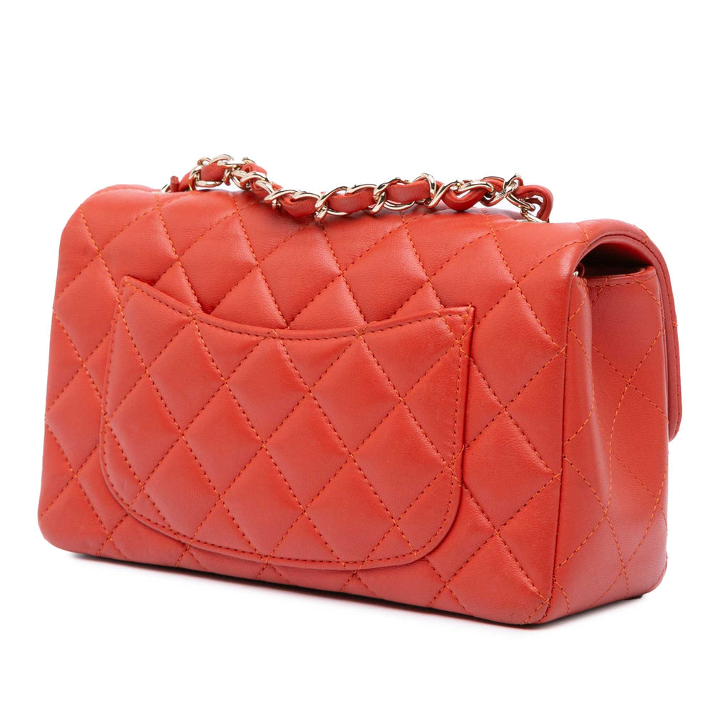 Mini Rectangular Classic Lambskin Single Flap Orange - Gaby Paris