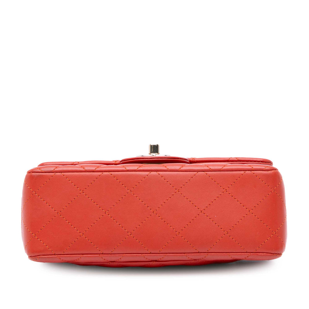 Mini Rectangular Classic Lambskin Single Flap Orange - Gaby Paris