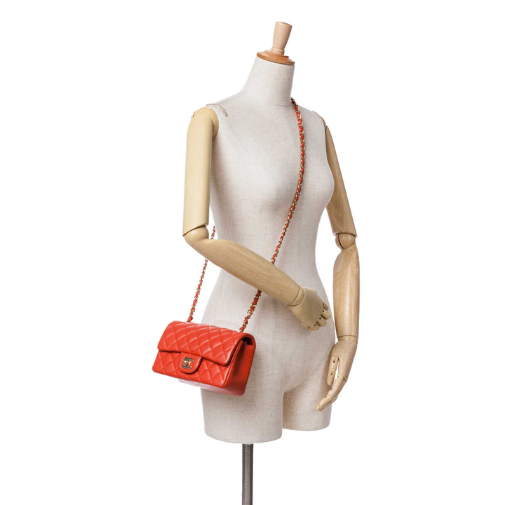 Mini Rectangular Classic Lambskin Single Flap Orange - Gaby Paris