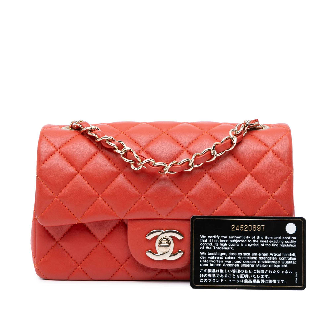 Mini Rectangular Classic Lambskin Single Flap Orange - Gaby Paris