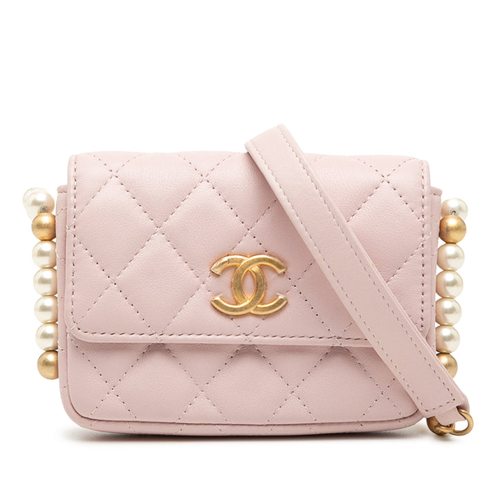 Chanel Matelassé Cuir d’agneau About Perles Card Holder On Chain