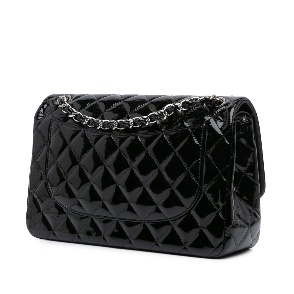 Jumbo Classic Patent Double Flap Black - Gaby Paris