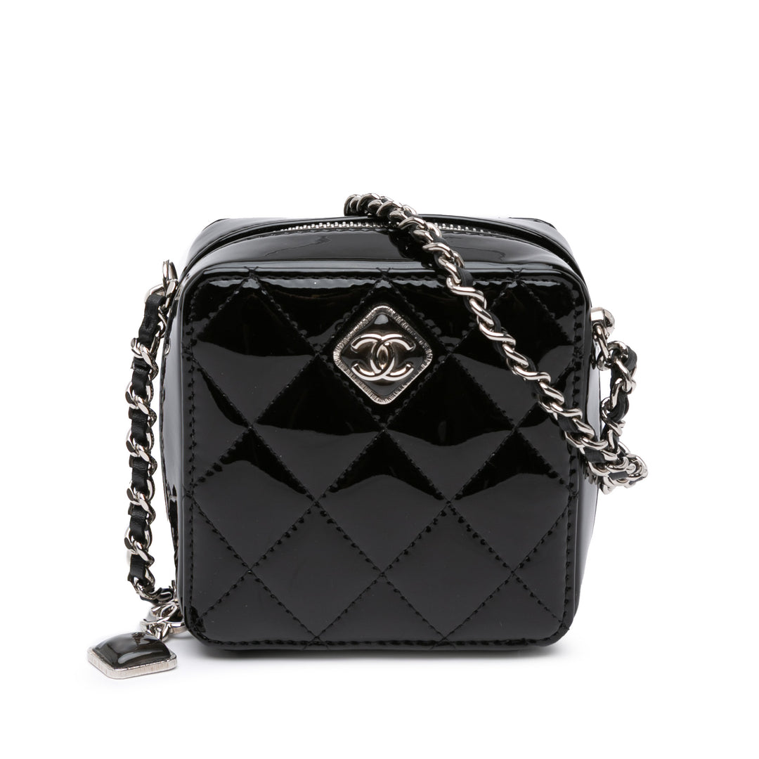 CC Quilted Patent Diamond Resin Clutch With Chain Black - Gaby Paris