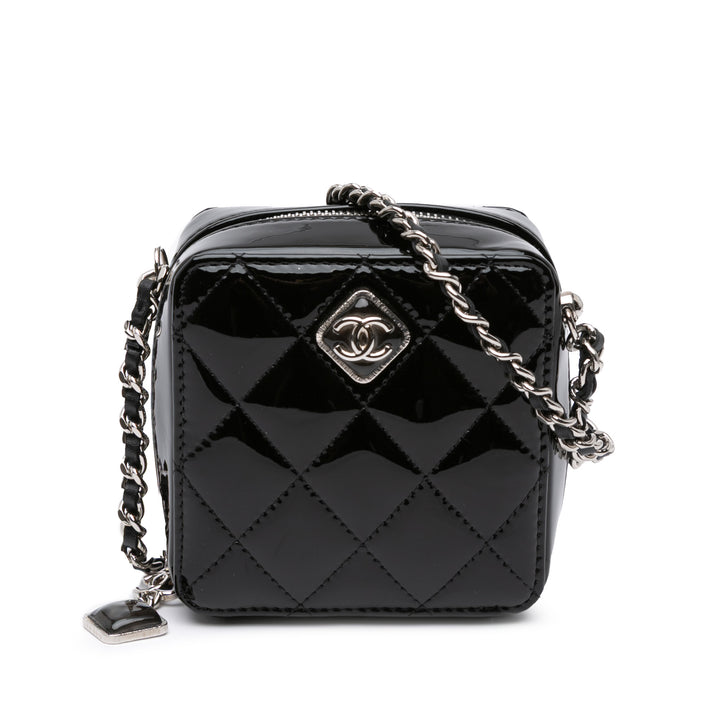 CC Quilted Patent Diamond Resin Clutch With Chain Black - Gaby Paris