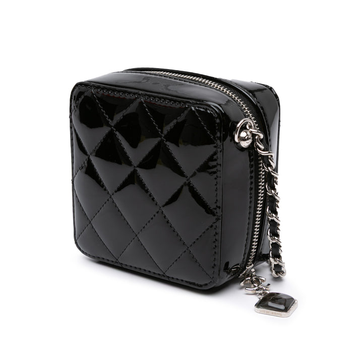 CC Quilted Patent Diamond Resin Clutch With Chain Black - Gaby Paris