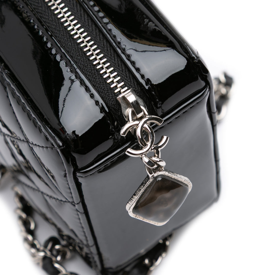 CC Quilted Patent Diamond Resin Clutch With Chain Black - Gaby Paris