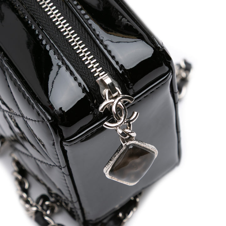 CC Quilted Patent Diamond Resin Clutch With Chain Black - Gaby Paris
