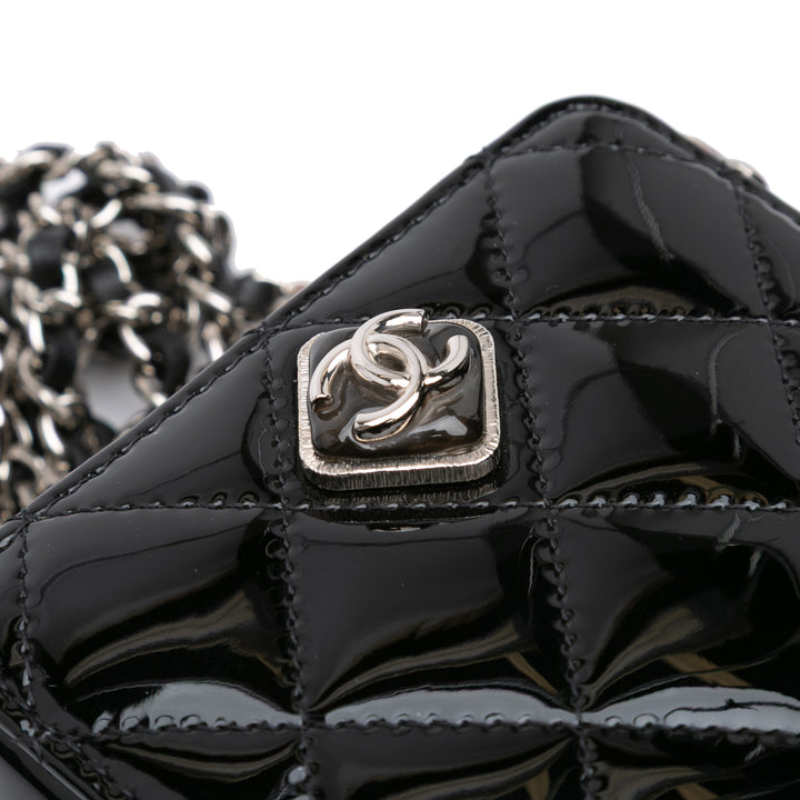 CC Quilted Patent Diamond Resin Clutch With Chain Black - Gaby Paris