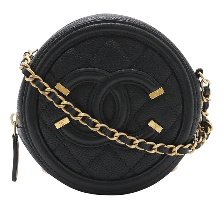Chanel Caviar CC Filigree Rond Pochette avec chaîne