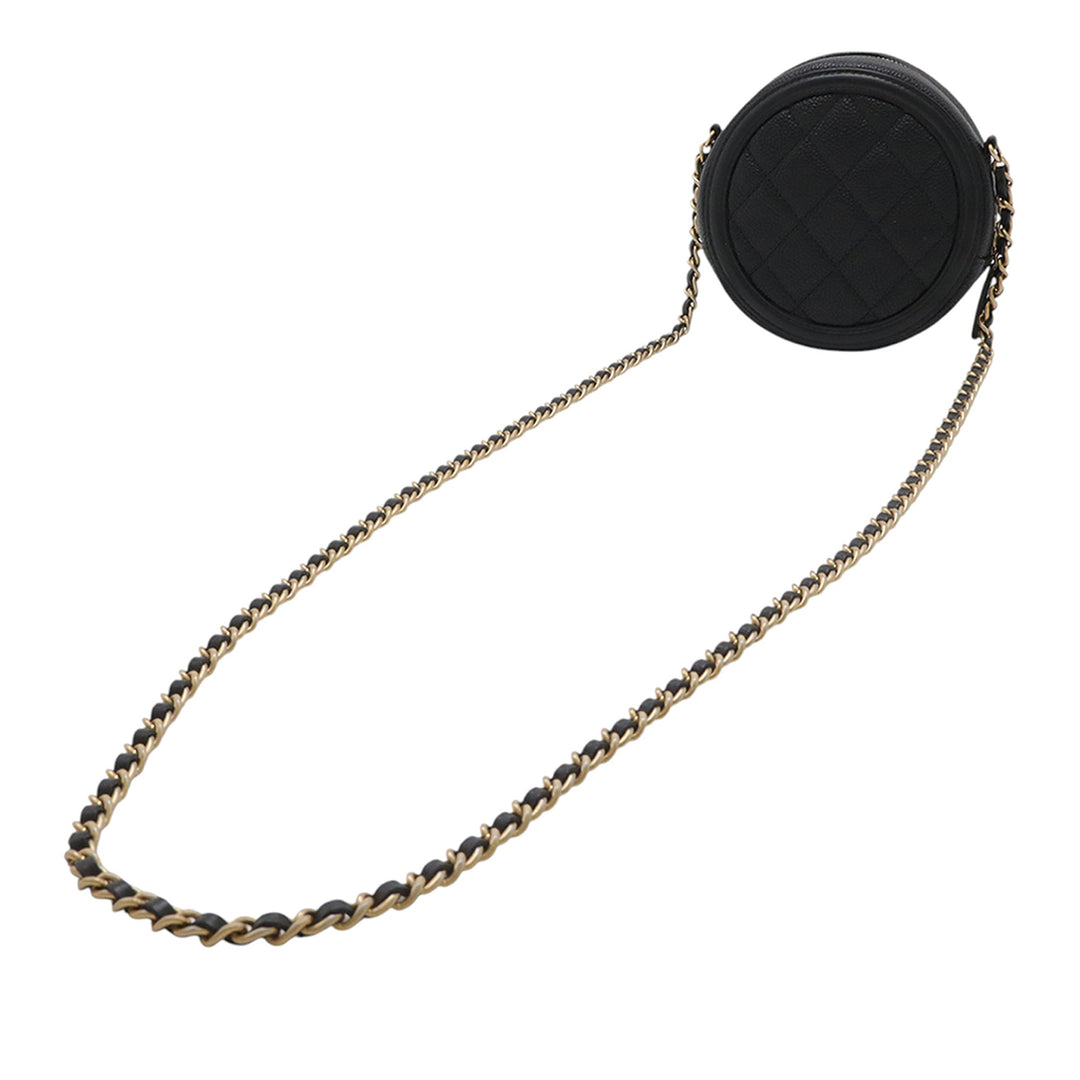 Chanel Caviar CC Filigree Rond Pochette avec chaîne