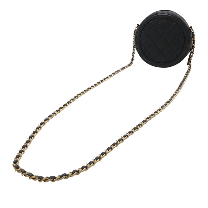Chanel Caviar CC Filigree Rond Pochette avec chaîne