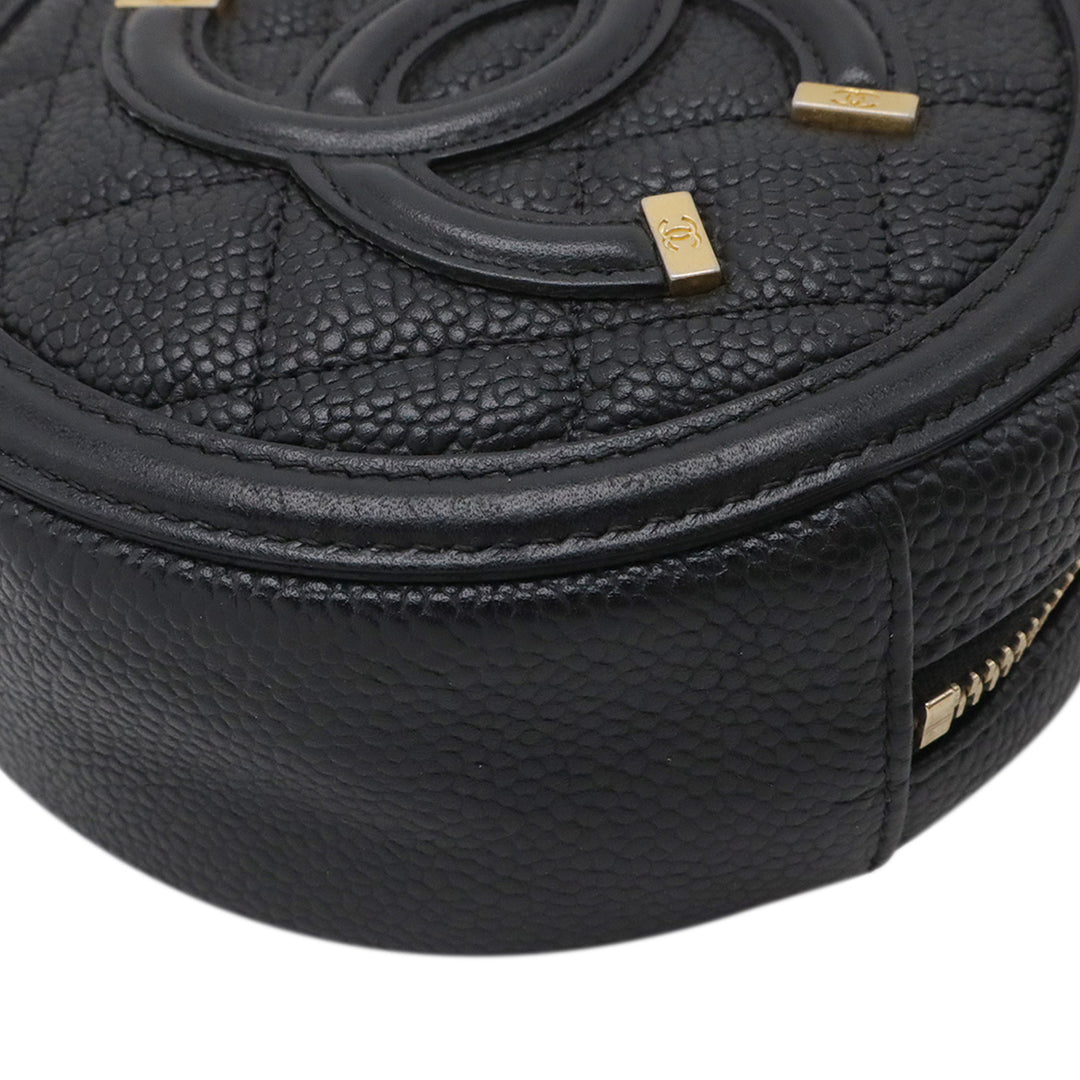Chanel Caviar CC Filigree Rond Pochette avec chaîne