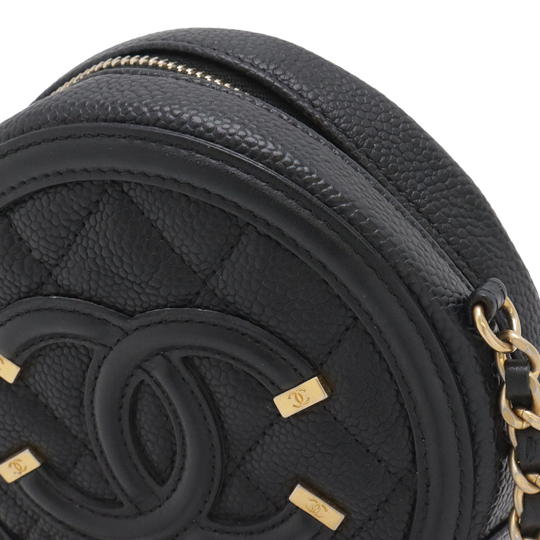 Chanel Caviar CC Filigree Rond Pochette avec chaîne