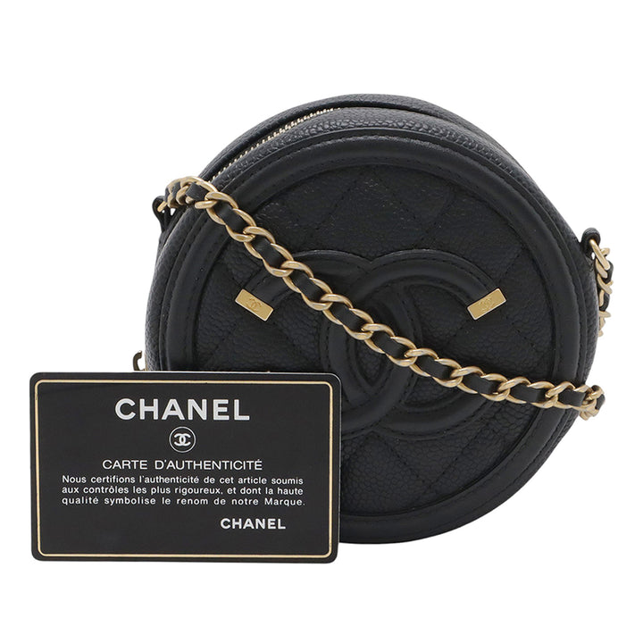 Chanel Caviar CC Filigree Rond Pochette avec chaîne