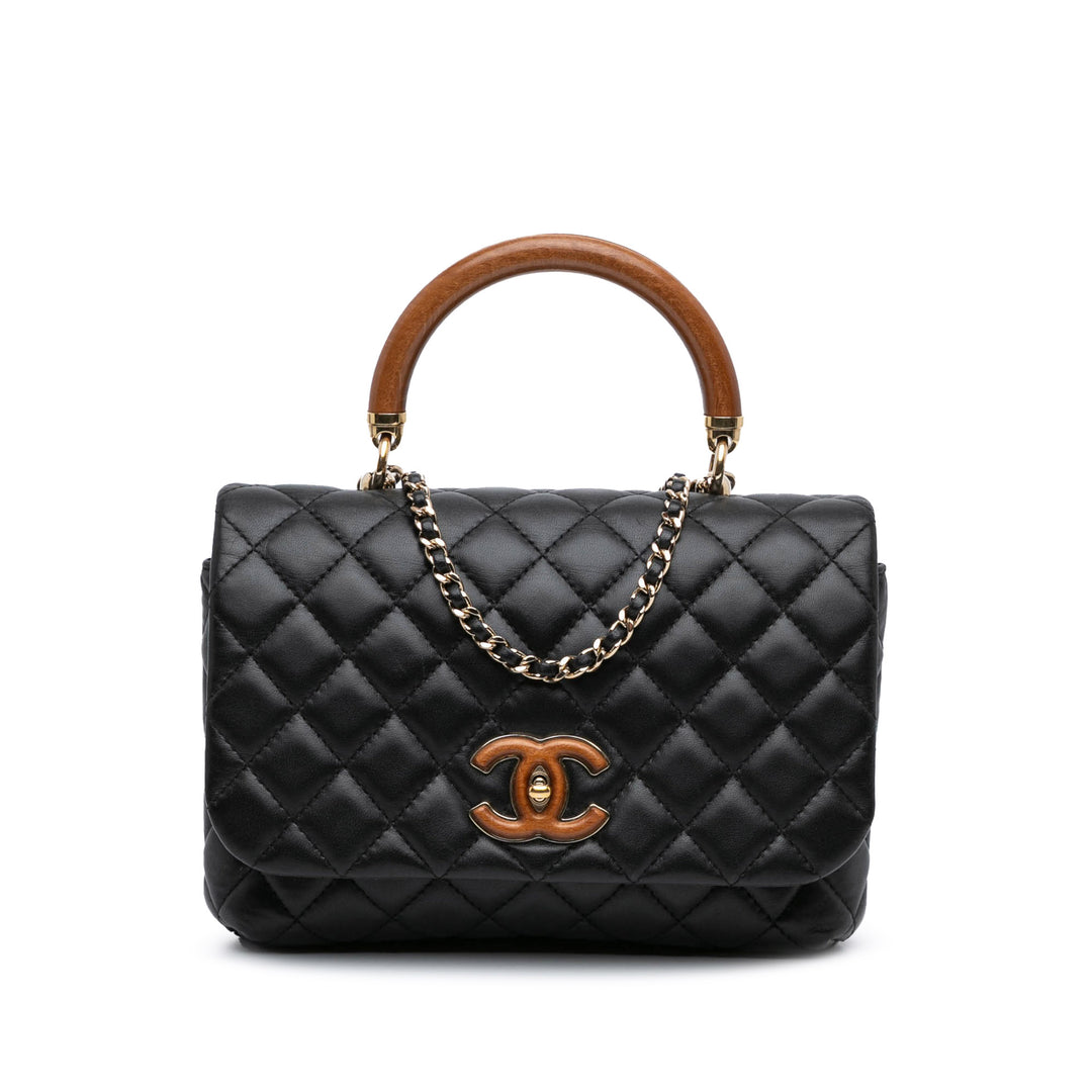 Quilted Lambskin Knock on Wood Satchel Black - Gaby Paris