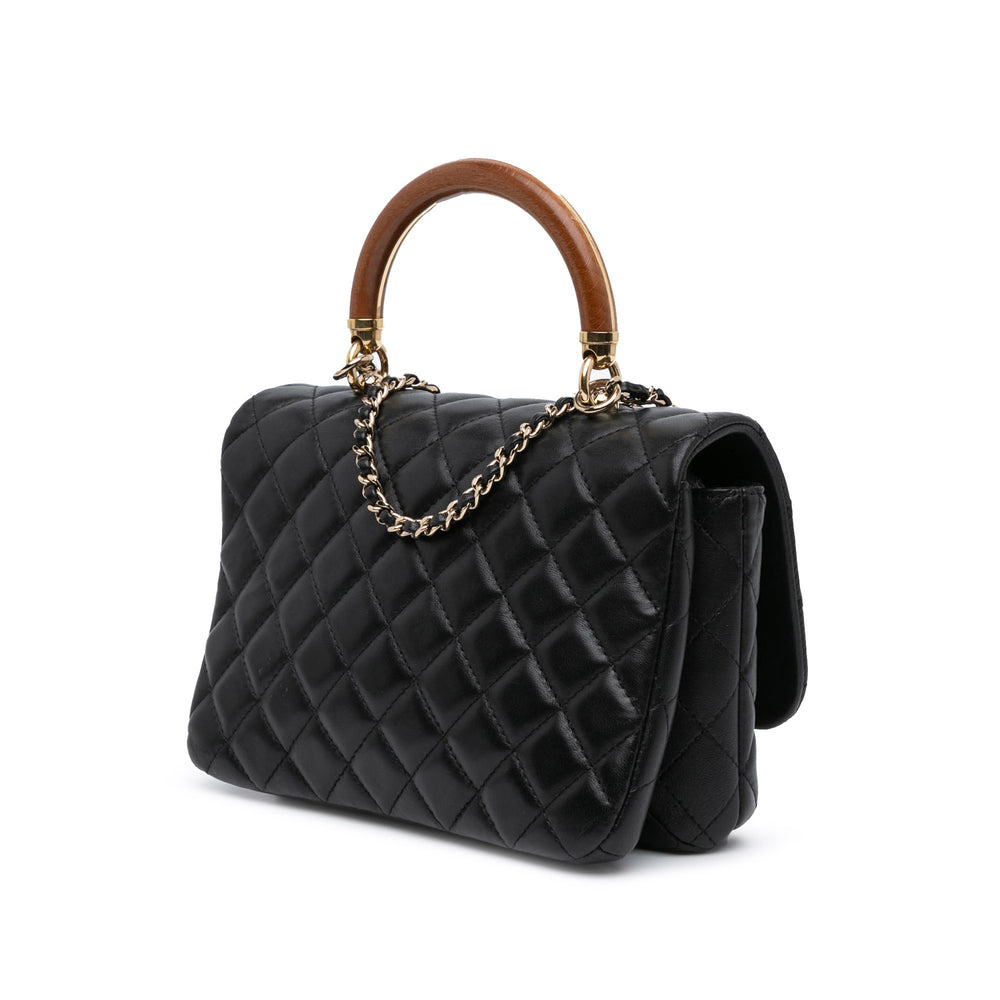 Quilted Lambskin Knock on Wood Satchel Black - Gaby Paris