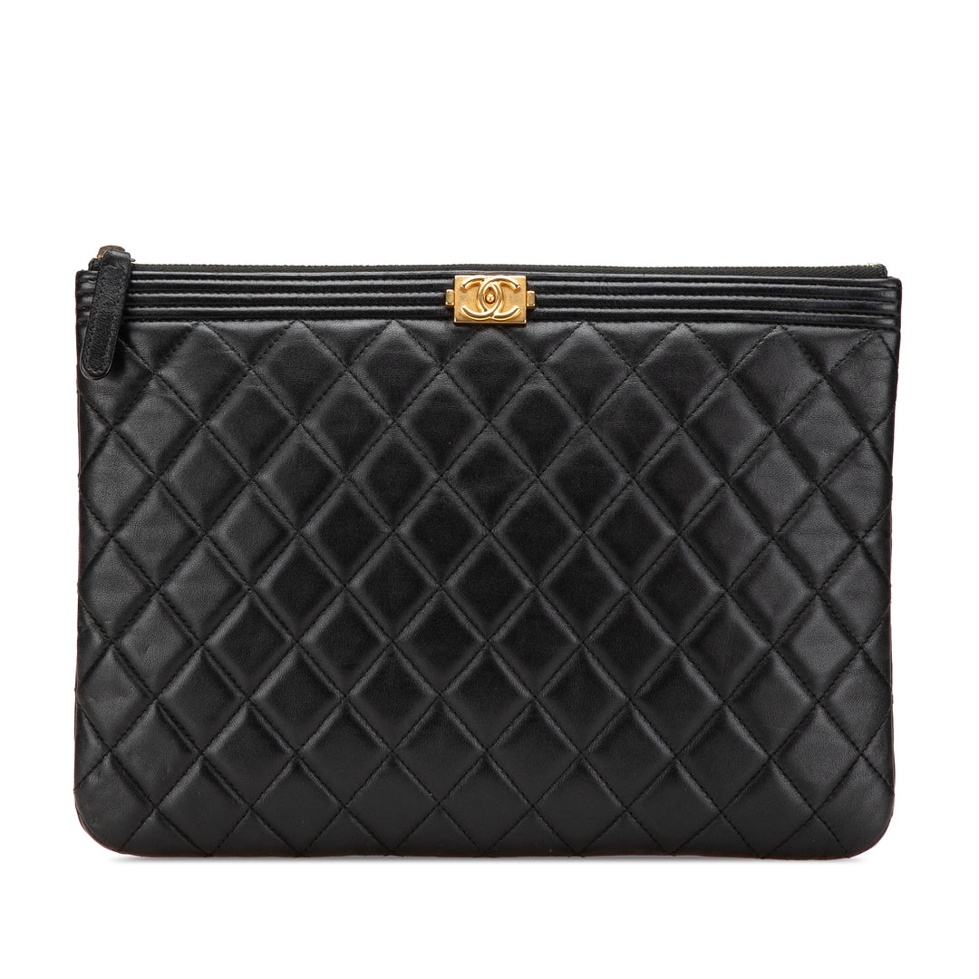 Medium Quilted Caviar Boy O Case Clutch Black - Gaby Paris