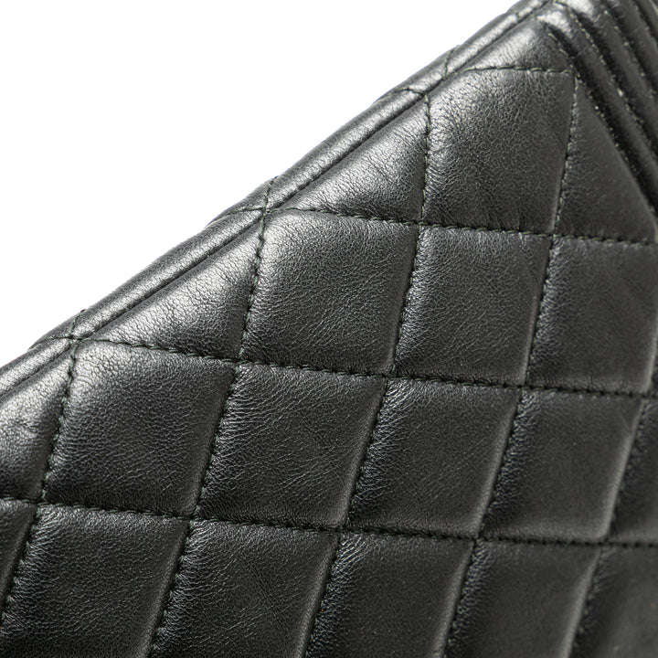 Medium Quilted Caviar Boy O Case Clutch Black - Gaby Paris