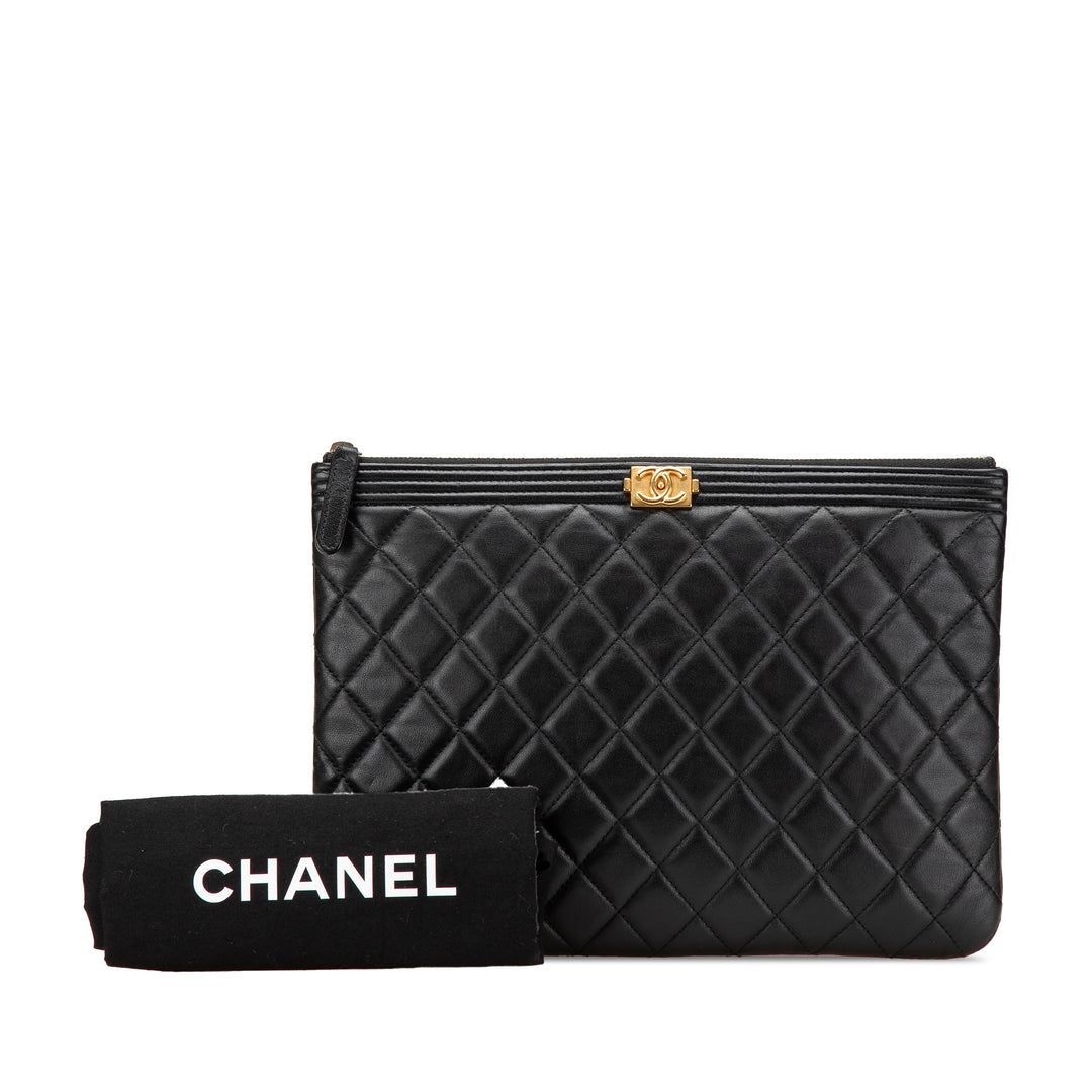 Medium Quilted Caviar Boy O Case Clutch Black - Gaby Paris