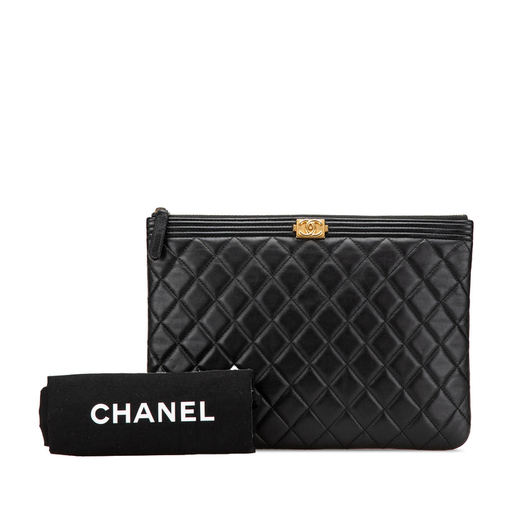Medium Quilted Caviar Boy O Case Clutch Black - Gaby Paris