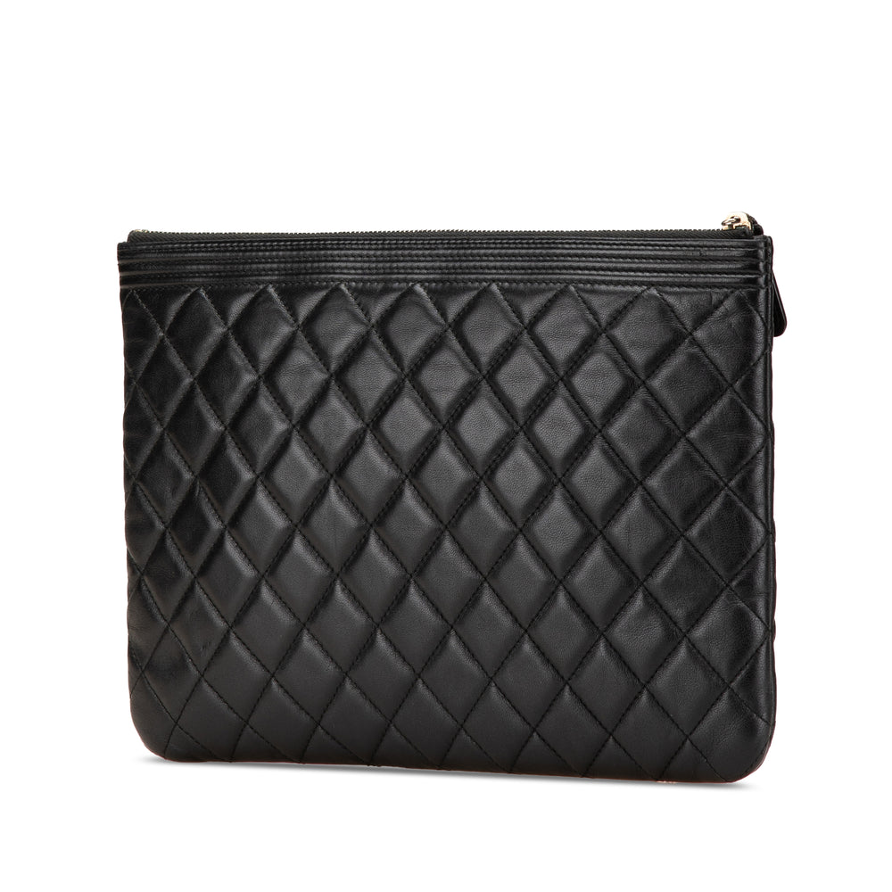 Medium Quilted Caviar Boy O Case Clutch Black - Gaby Paris