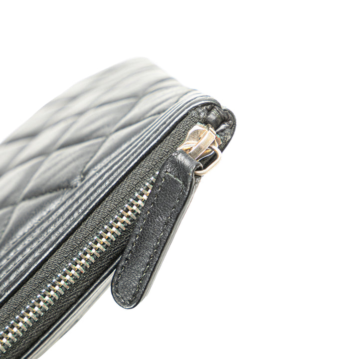 Medium Quilted Caviar Boy O Case Clutch Black - Gaby Paris