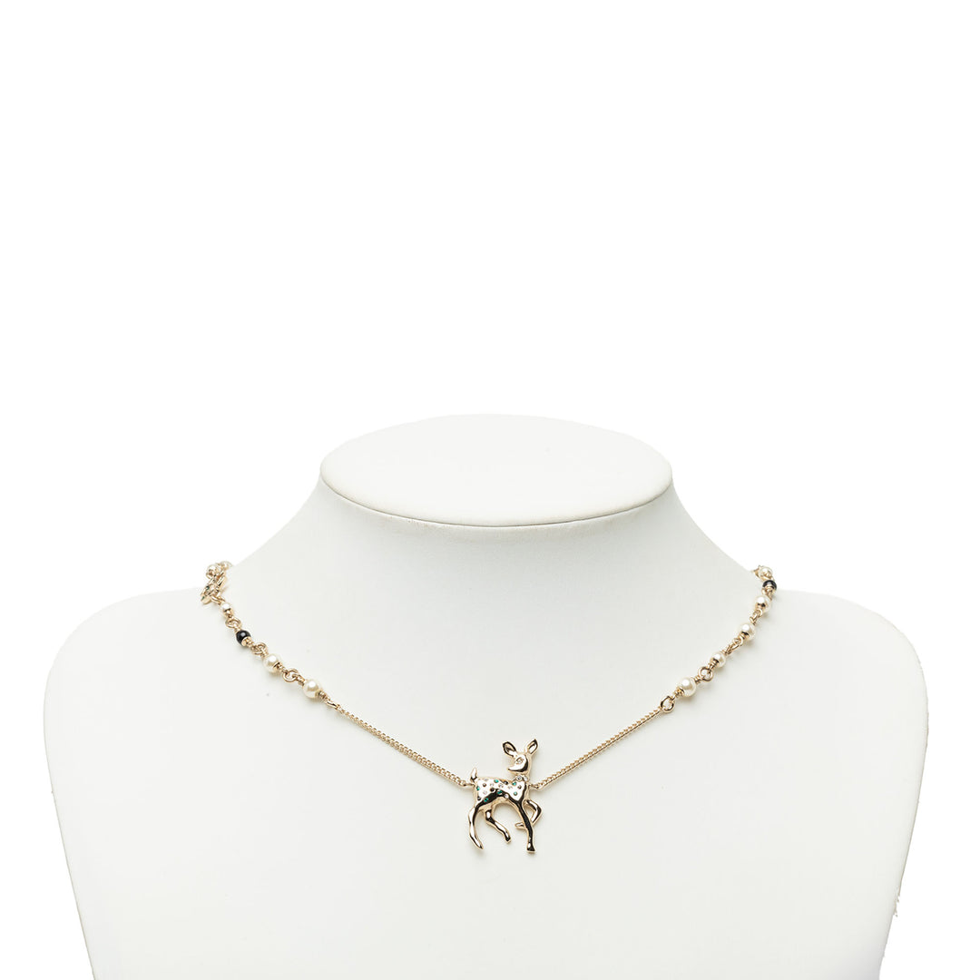 Chanel CC plaqué Perles fantaisie et Strass Deer Pendant Collier Doré – vue 6 – GABY PARIS