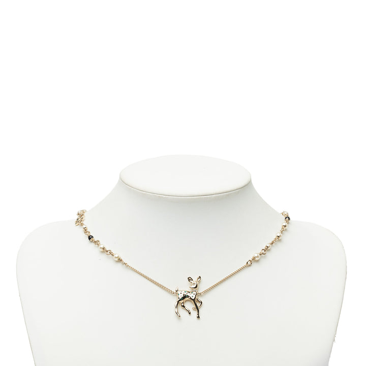 Chanel CC plaqué Perles fantaisie et Strass Deer Pendant Collier Doré – vue 6 – GABY PARIS