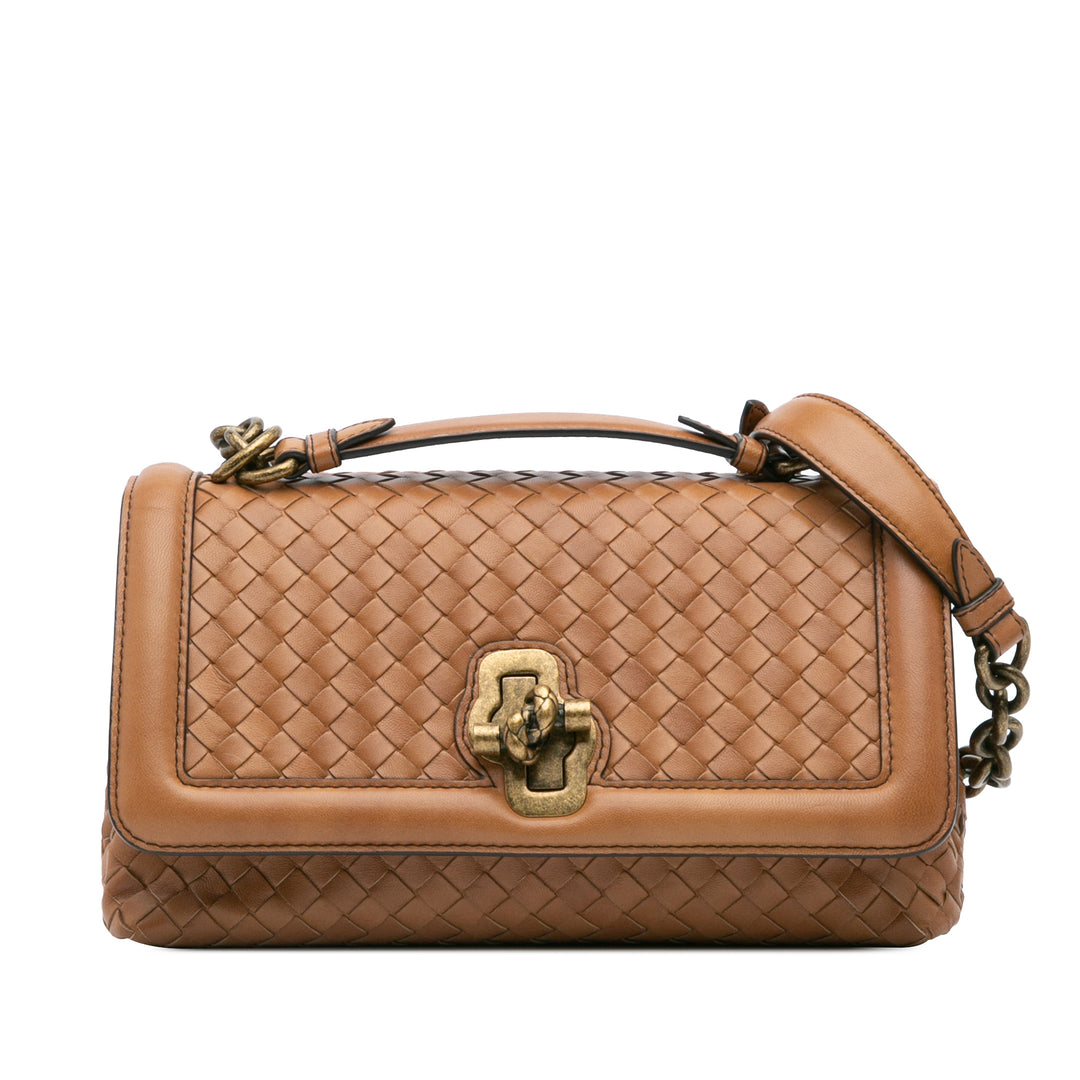 Nappa Intrecciato Olimpia Knot Shoulder Bag Brown - Gaby Paris