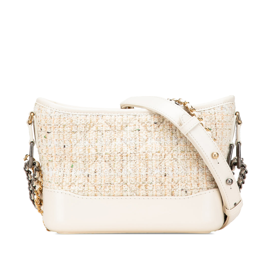 Small Tweed and Calfskin Gabrielle Crossbody Brown - Gaby Paris