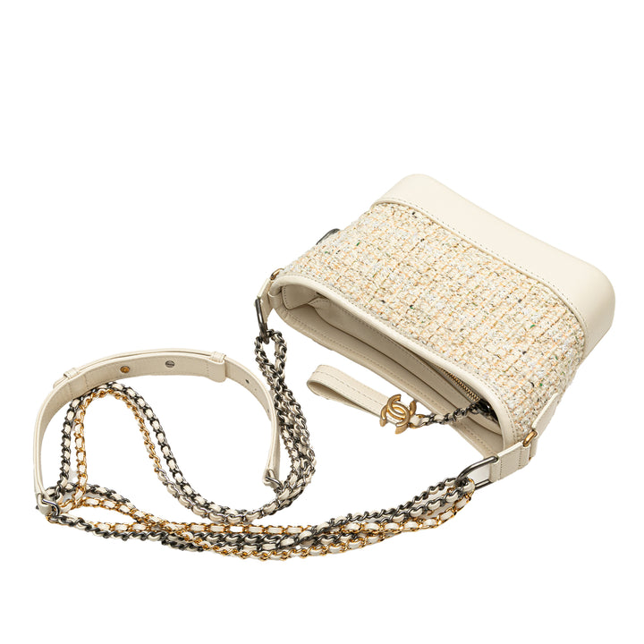 Small Tweed and Calfskin Gabrielle Crossbody Brown - Gaby Paris