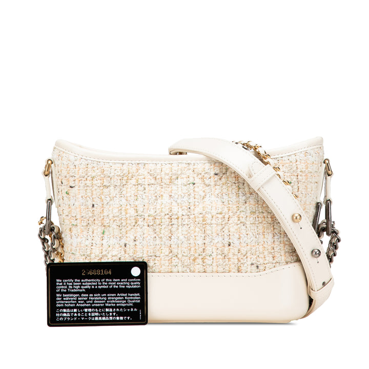 Small Tweed and Calfskin Gabrielle Crossbody Brown - Gaby Paris