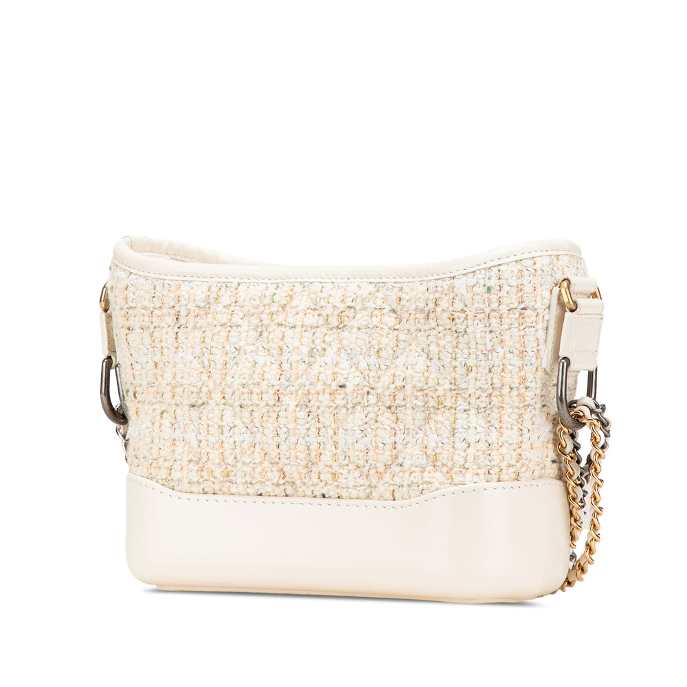 Small Tweed and Calfskin Gabrielle Crossbody Brown - Gaby Paris