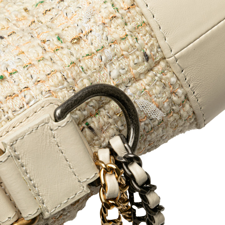 Small Tweed and Calfskin Gabrielle Crossbody Brown - Gaby Paris