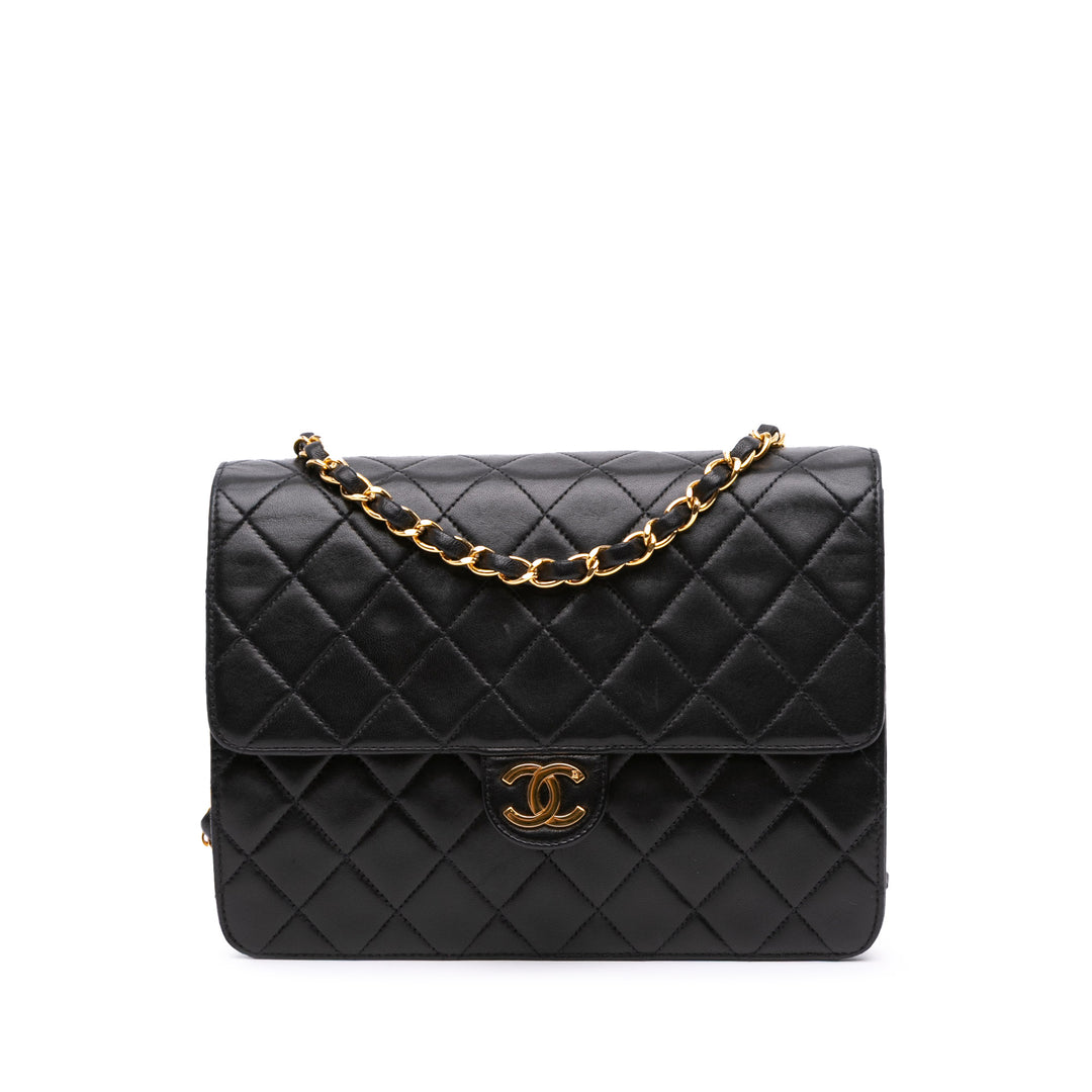 Small CC Quilted Lambskin Half Single Flap Black - Gaby Paris