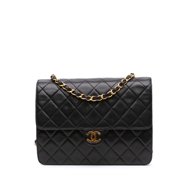 Small CC Quilted Lambskin Half Single Flap Black - Gaby Paris