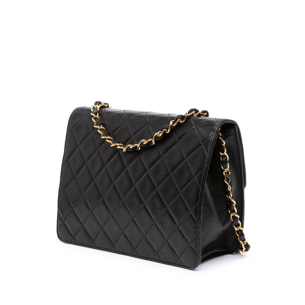 Small CC Quilted Lambskin Half Single Flap Black - Gaby Paris